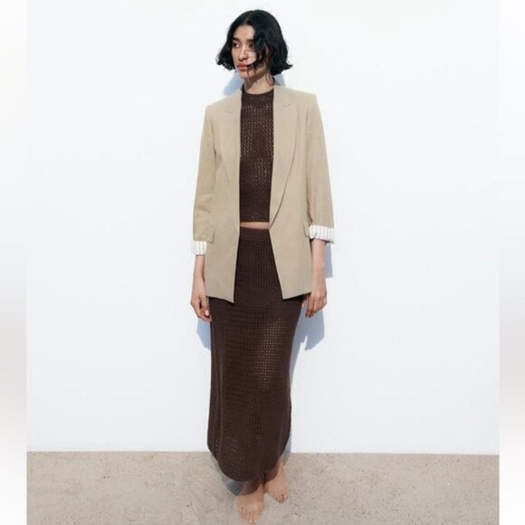 Zara Linen Blend Roll Up Sleeve Open Blazer with Striped Lining Small - Picture 4 of 5